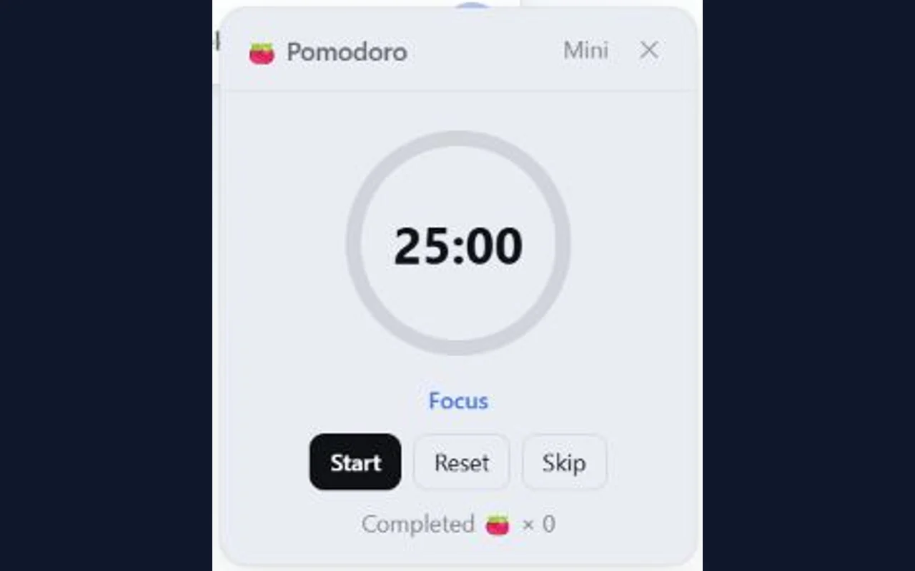 Pomodoro floating panel in the light theme
