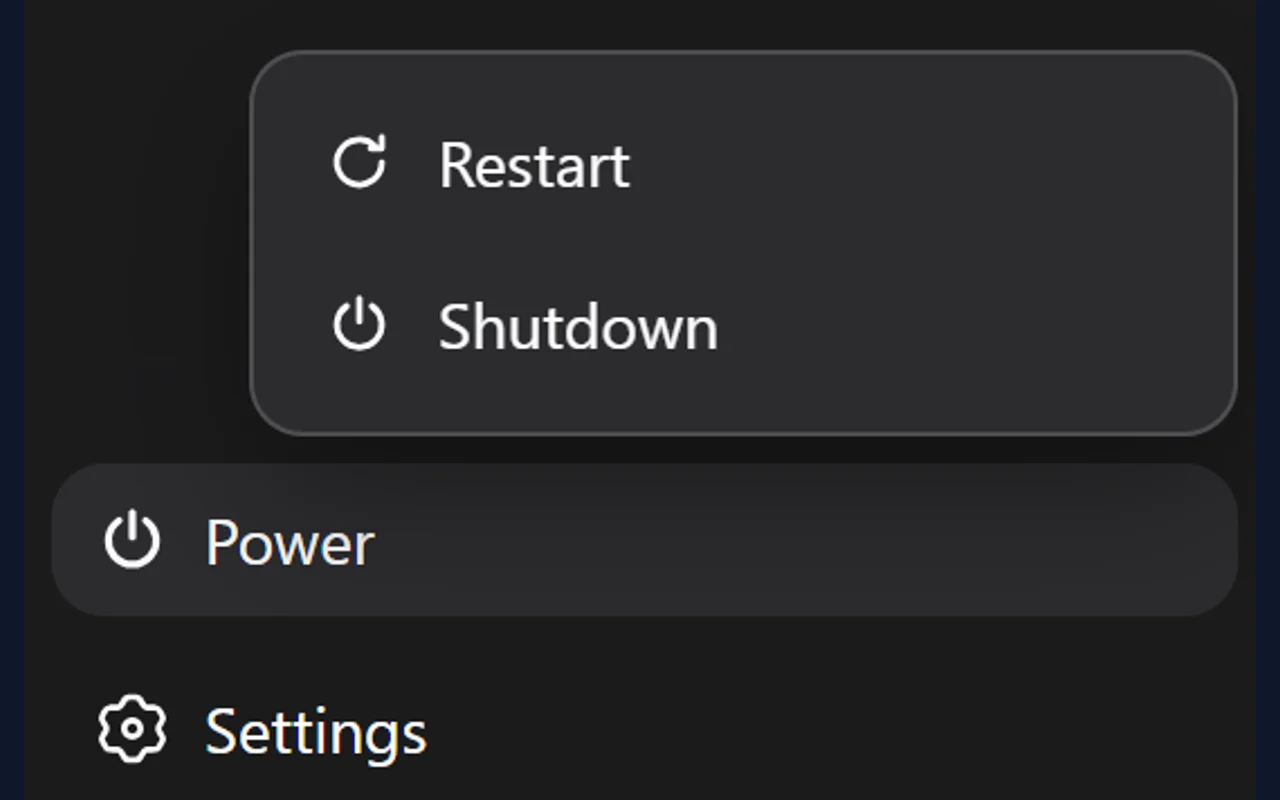 Restart / Shutdown menu