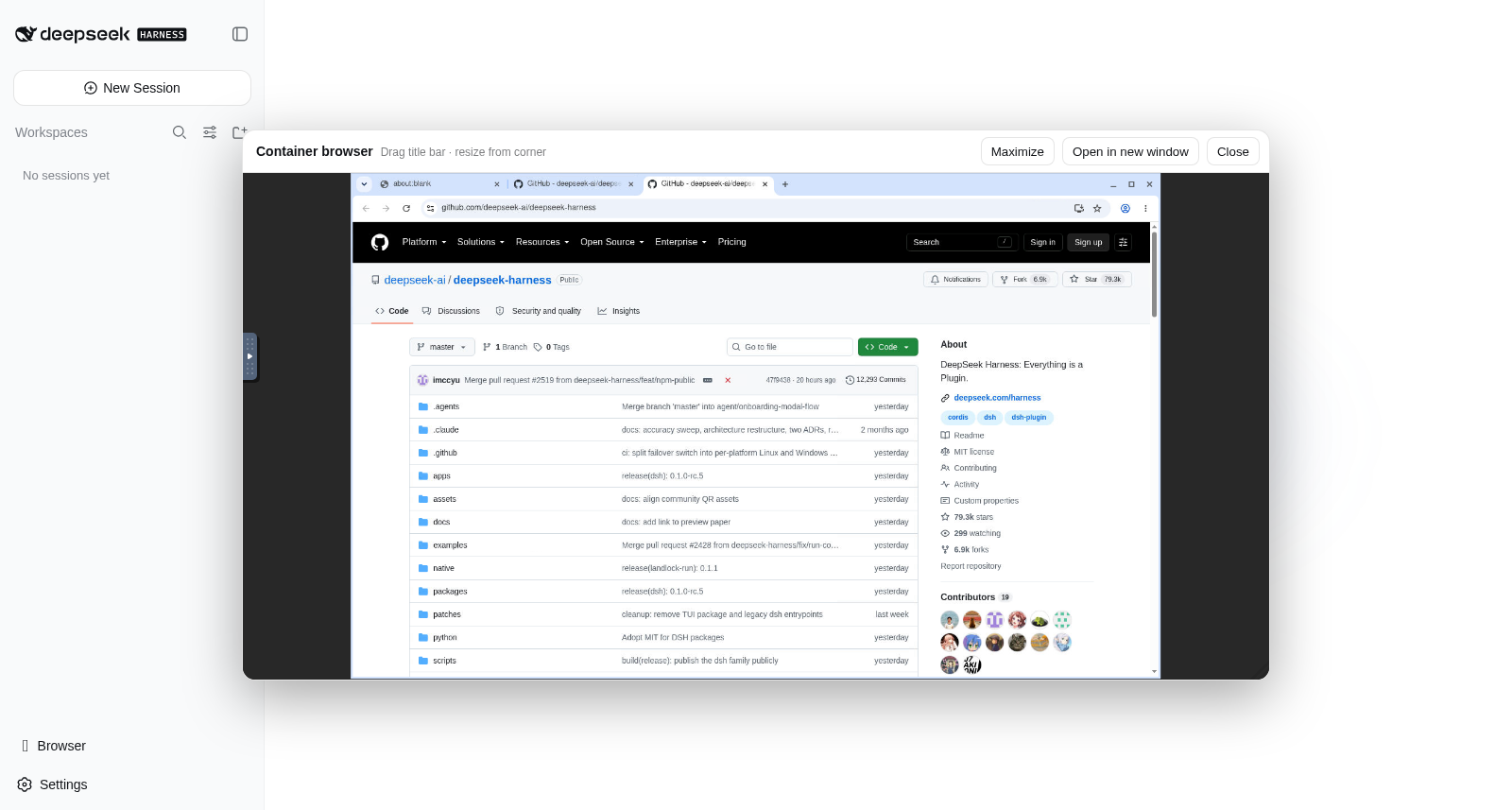 Movable and resizable Chromium browser embedded in the Harness Web UI