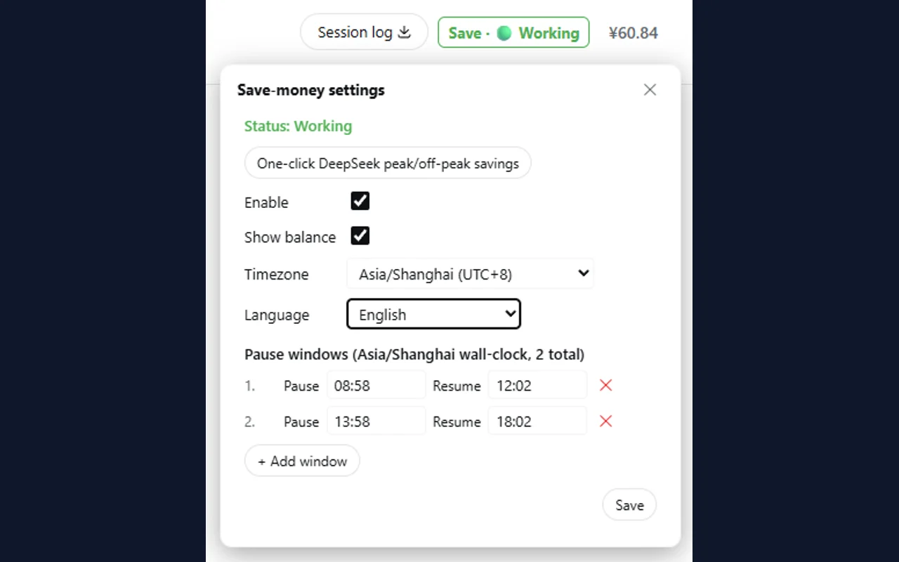 Save-money plugin screenshot