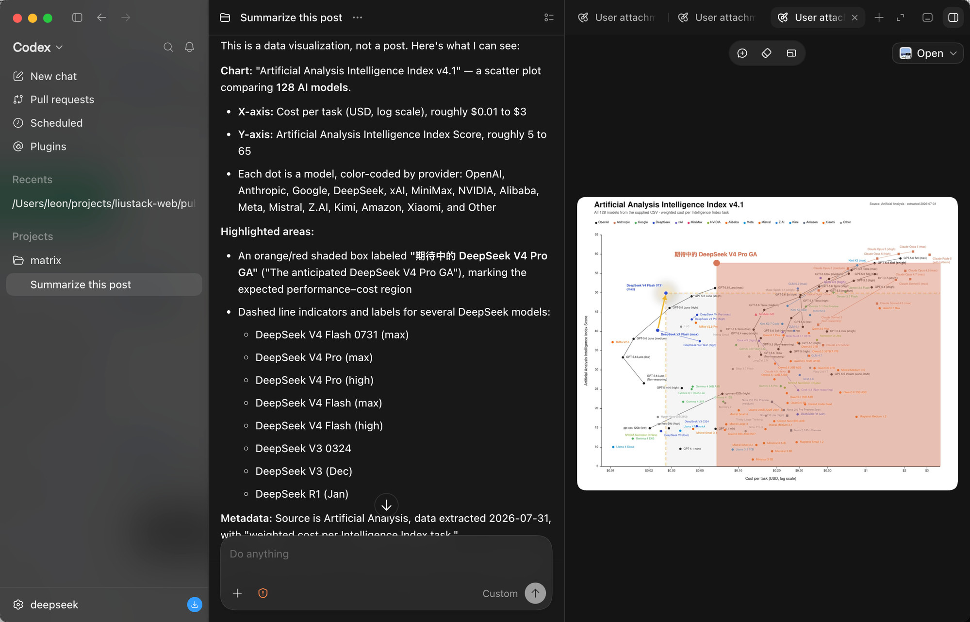 ModLens reading a 128-model scatter plot and explaining its axes and highlighted region
